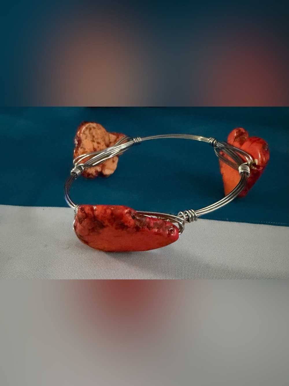 Silver Wire Sediment Jasper Stone Bangle Bracelet